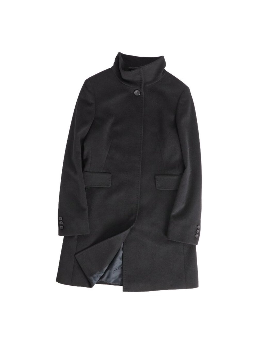 Max Mara Studio Coat Wool Stand Collar Single Black
